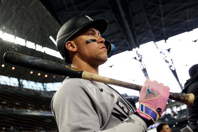 SEATTLE, WASHINGTON - MAY 14: Aaron Judge #99 of the New York Yankees looks on during the first inning against the Seattle Mariners at T-Mobile Park on May 14, 2025 in Seattle, Washington. (Photo by Steph Chambers/Getty Images)
