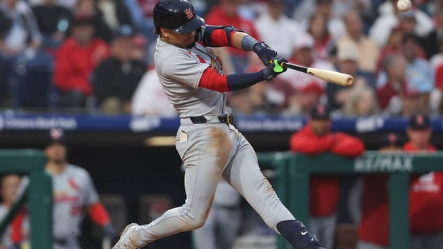 St. Louis Cardinals shortstop Masyn Winn hits a home run against the Philadelphia Phillies in game two of a doubleheader on May 14.