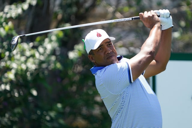 May 4, 2025; McKinney, Texas, USA; Jhonattan Vegas plays his shot from the third tee during the final round of the THE CJ CUP Byron Nelson golf tournament. Mandatory Credit: Raymond Carlin III-Imagn Images/File Photo