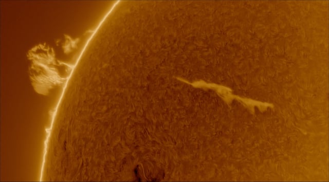 An image of a solar prominence, also know as a solar filament.