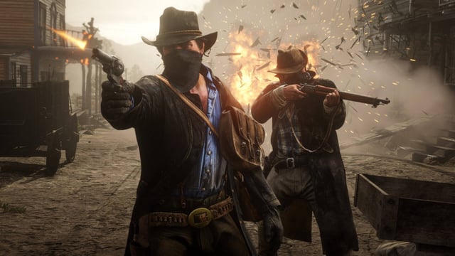 RDR2 screenshot with arthur in shootout