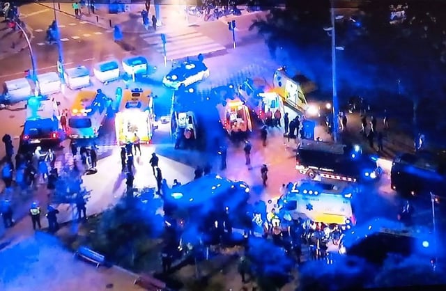 Heavy police presence and first responders near the scene where several were injured after being struck by a vehicle near Espanyol's RCDE Stadium in what the Catalan police are saying was an "accidental collision."