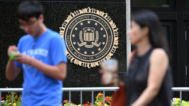 The seal of the Federal Bureau of Investigation is seen outside of its headquarters in Washington, DC on August 15, 2022.