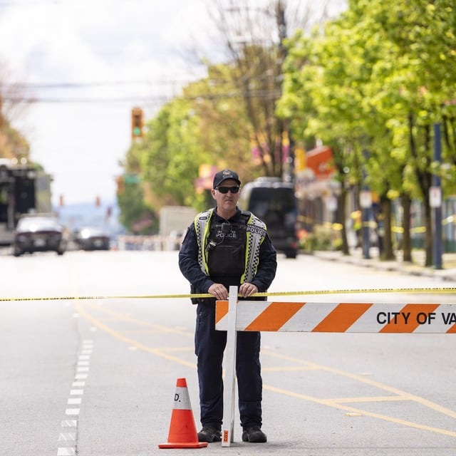 Roads remain closed near the site of the Lapu Lapu festival tragedy in Vancouver, B.C., on April 29, 2025. Jimmy Jeong/The Globe and Mail.