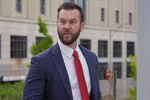 Cade Cothren, the former chief of staff to former Tennessee House Speaker Glen Casada, arrives at the federal courthouse Tuesday, April 22, 2025, in Nashville, Tenn. (AP Photo/George Walker IV)