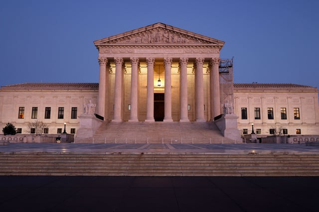 The Supreme Court is seen at dusk on January 18, 2025 in Washington, DC.