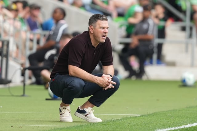 Apr 19, 2025; Austin, Texas, USA; LA Galaxy head coach Greg Vanney observes the second half against Austin FC at Q2 Stadium. Mandatory Credit: Scott Wachter-Imagn Images/File Photo