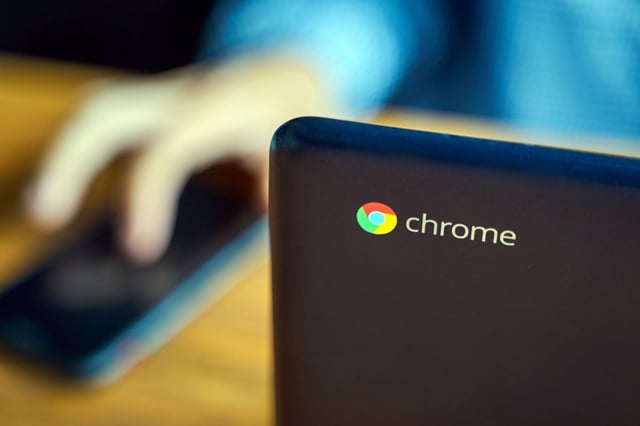 Bishkek, Kyrgyzstan – June 6, 2019: Asus Chromebook. Man working laptop connecting networking concept