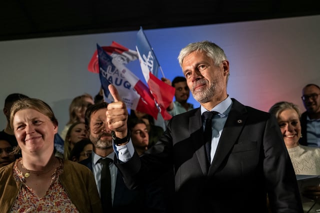 Laurent Wauquiez lors d’un dernier rassemblement à Jonage (Rhône), ce 16 mai.