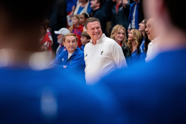 Kansas basketball coach Bill Self on the sideline prior to a game against Arizona at Allen Fieldhouse on March 8, 2025.