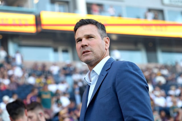 Galaxy head coach Greg Vanney looks on prior to the start of an MLS match against San Diego FC on Feb. 23, 2025, at Dignity Health Sports Park.  (Photo by Raul Romero Jr., Contributing Photographer)