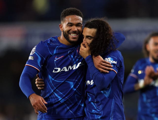 Soccer Football - Premier League - Chelsea v Manchester United - Stamford Bridge, London, Britain - May 16, 2025 Chelsea's Reece James and Marc Cucurella celebrate after the match REUTERS/Hannah Mckay EDITORIAL USE ONLY. NO USE WITH UNAUTHORIZED AUDIO, VIDEO, DATA, FIXTURE LISTS, CLUB/LEAGUE LOGOS OR 'LIVE' SERVICES. ONLINE IN-MATCH USE LIMITED TO 120 IMAGES, NO VIDEO EMULATION. NO USE IN BETTING, GAMES OR SINGLE CLUB/LEAGUE/PLAYER PUBLICATIONS. PLEASE CONTACT YOUR ACCOUNT REPRESENTATIVE FOR FURTHER DETAILS..