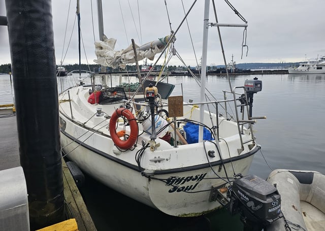 A sailboat is shown in this undated RCMP handout photo. Police in Nanaimo, B.C., say a search is underway both at sea and on land after a woman's sailboat was discovered washed ashore and empty. THE CANADIAN PRESS/HO, RCMP *MANDATORY CREDIT*