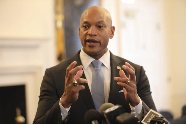 FILE - Maryland Gov. Wes Moore, a Democrat, takes questions from reporters on the last day of Maryland's legislative session on Monday, April 7, 2025, in Annapolis, Md. (AP Photo/Brian Witte,File)