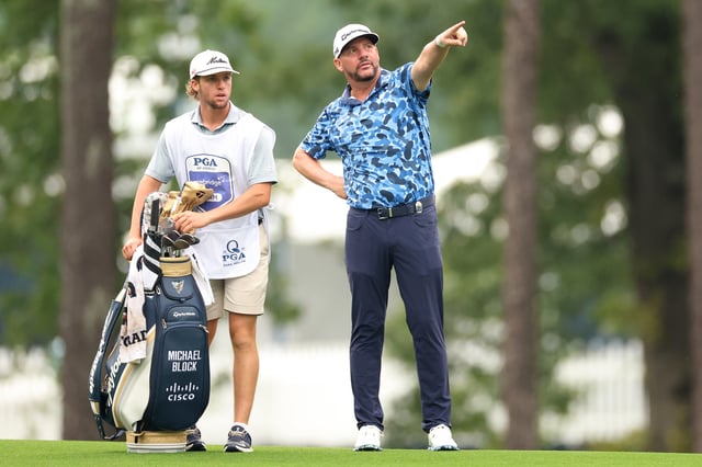 CHARLOTTE, NORTH CAROLINA - MAY 16: Michael Block of the United States looks down the 10th hole during the second round of the PGA Championship at Quail Hollow Country Club on May 16, 2025 in Charlotte, North Carolina. (Photo by David Cannon/Getty Images)