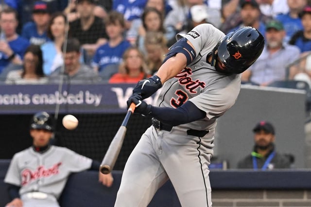 Detroit Tigers' Riley Greene (31) hits a solo home run against the Toronto Blue Jays in second inning American League baseball action in Toronto on Friday, May 16, 2025. THE CANADIAN PRESS/Jon Blacker