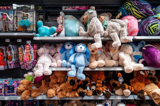 AUSTIN, TEXAS - MAY 15: Toys are displayed on shelves in a Walmart Supercenter on May 15, 2025 in Austin, Texas. Walmart surpassed first-quarter earnings estimate, while falling short of quarterly sales. Chief Financial Officer John David Rainey has said that consumers could begin to see price hikes as early as later this month due to the various newly enacted Trump administration tariffs.