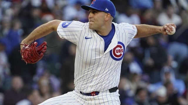 May 5, 2025; Chicago, Illinois, USA; Chicago Cubs pitcher Matthew Boyd (16) throws against the San Francisco Giants during the first inning at Wrigley Field. Mandatory Credit: David Banks-Imagn Images