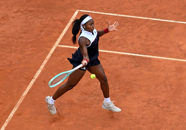 Tennis - Italian Open - Foro Italico, Rome, Italy - May 17, 2025  Coco Gauff of the U.S. in action during her final match against Italy's Jasmine Paolini REUTERS/Alberto Lingria