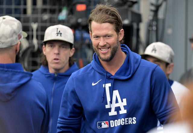 May 16, 2025; Los Angeles, California, USA; Los Angeles Dodgers pitcher Clayton Kershaw (22) before a game against the Los Angeles Angels at Dodger Stadium. Mandatory Credit: Jayne Kamin-Oncea-Imagn Images