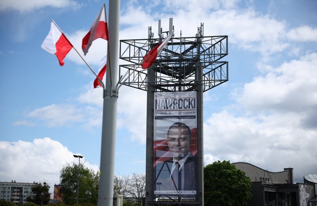 Giant banner of Karol Nawrocki, a candidate for Polish presidential election supported by Poland's main opposition party Law and Justice (PiS), in seen in Gdansk, Poland, May 4, 2025. REUTERS/Kacper Pempel/File Photo
