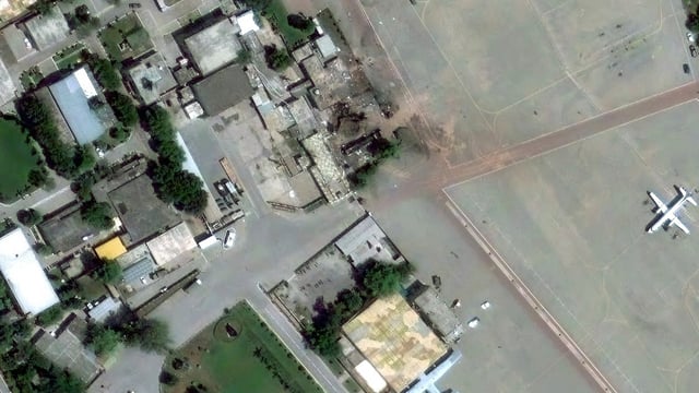 This satellite image provided by Maxar Technologies shows Nur Khan Air Base with damaged buildings after a strike during hostilities with India in Rawalpindi.