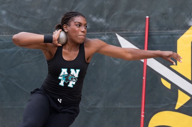 Aliso Niguel’s Jaslene Massey makes an attempt in the shot put during the CIF Southern Section track and field finals at Moorpark High School in Moorpark on Saturday, May 17 2025. (Photo by Miguel Vasconcellos, Contributing Photographer)