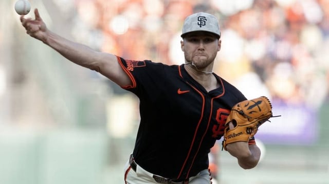 May 17, 2025; San Francisco, California, USA; San Francisco Giants starting pitcher Landen Roupp (65) delivers a pitch against the Athletics during the first inning at Oracle Park. Mandatory Credit: D. Ross Cameron-Imagn Images