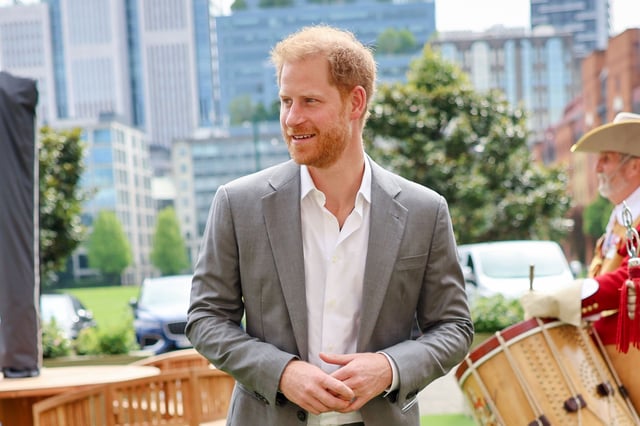 Prince Harry is greeted by Pikemen and Musketeers as he arrives for an Invictus Games Foundation 10th anniversary event at the Honourable Artillery Company, in London, England, on May 7, 2024.