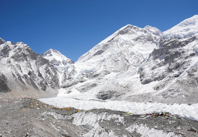 A general view of base camp overlooking Mount Everest, the world's highest peak and other peaks of the Himalayan range in Solukhumbu district, also known as the Everest region, Nepal, April 17, 2025. REUTERS/Purnima Shrestha/File Photo
