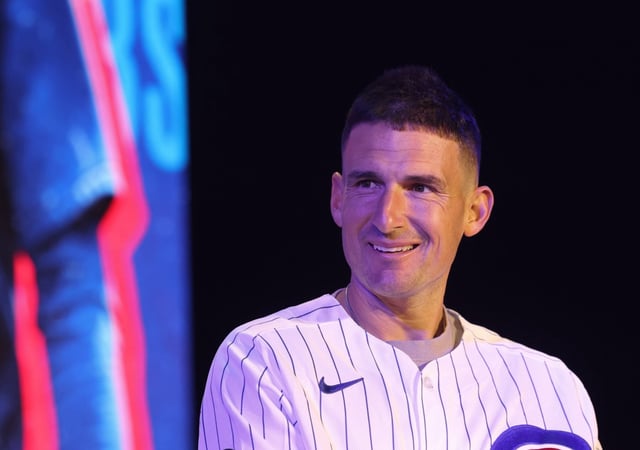 Cubs bench coach Ryan Flaherty participates in a question and answer session during the Cubs Convention at the Sheraton Grand Chicago Riverwalk on Jan. 18, 2025. (John J. Kim/Chicago Tribune)