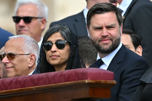 JD Vance, the US vice president, and his wife, Usha, at St Peter’s Square