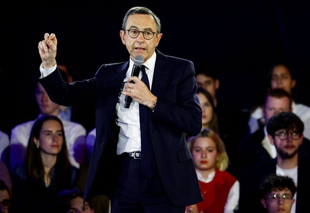 French Interior Minister Bruno Retailleau speaks during an end-of-campaign rally for the presidency of the Les Republicains (LR) party in Boulogne-Billancourt near Paris, France, May 11, 2025. REUTERS/Stephanie Lecocq/File Photo
