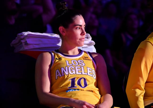 Guard Kelsey Plum #10 of the Sparks looks on prior to the start of a WNBA basketball game between the Minnesota Lynx and the Los Angeles Sparks at Crypto.com Arena in Los Angeles on Sunday, May 18, 2025. (Photo by Libby Cline-Birmingham, Contributing Photographer)
