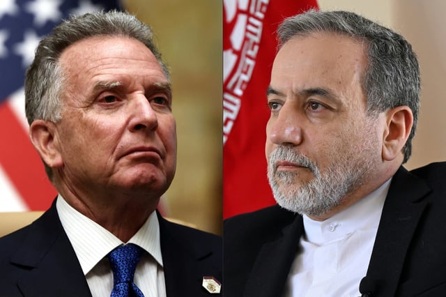 U.S. Middle East envoy Steve Witkoff (left) and Iran's Foreign Minister Abbas Araghchi. (Photos by Evelyn Hockstein and Amer Hilabi/AFP/Getty Images)