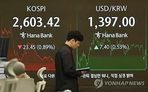 Officials work at a dealing room of Hana Bank in Seoul on May 19, 2025. (Yonhap)