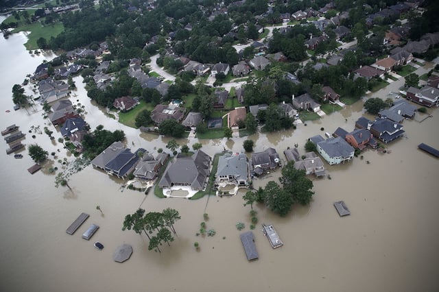 HOUSTON, TX - AUGUST 30:  Flooded homes are shown near Lake Houston following Hurricane Harvey August 30, 2017 in Houston, Texas. The city of Houston is still experiencing severe flooding in some areas due to the accumulation of historic levels of rainfall, though the storm has moved to the north and east.  (Photo by Win McNamee/Getty Images)