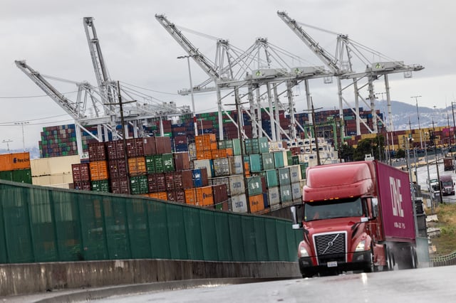 Shipping containers are seen at the port of Oakland, as trade tensions continued over U.S. tariffs with China, in Oakland, California, U.S., May 12, 2025. REUTERS/Carlos Barria/File Photo
