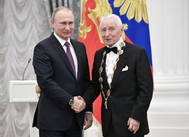 Yuri Grigorovich (R) was for three decades the lead choreographer at Moscow's famed Bolshoi Theatre