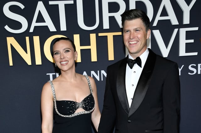 Scarlett Johansson, left, and Colin Jost attend &#34;SNL50: The Anniversary Special&#34; at Rockefeller Plaza on Sunday, Feb. 16, 2025, in New York.