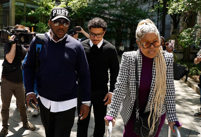 Charlie Liucci, Justin Combs and Misa Hylton arrive for Sean "Diddy" Combs' trial on May 12, 2025.