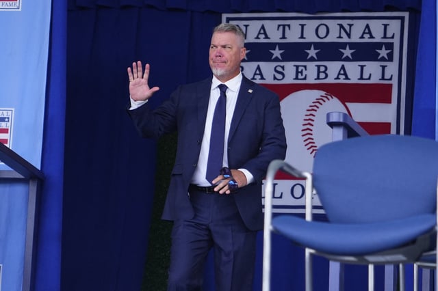 Jul 21, 2024; Cooperstown, New York, USA; Hall of Famer Chipper Jones is introduced during the National Baseball Hall of Fame Induction Ceremony in Cooperstown, NY. Mandatory Credit: Gregory Fisher-USA TODAY Sports/File Photo