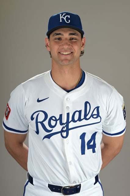  Feb 19, 2025; Surprise, AZ, USA; Kansas City Royals Jac Caglianone (14) poses for a photo during media day. Mandatory Credit: Jayne Kamin-Oncea-Imagn Images/File Photo
