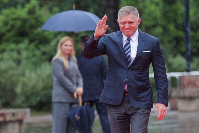 Slovakia's Prime Minister Robert Fico arrives for the European Political Community Summit at Skanderbeg Square in Tirana, Albania, May 16, 2025. REUTERS/Valdrin Xhemaj/File Photo