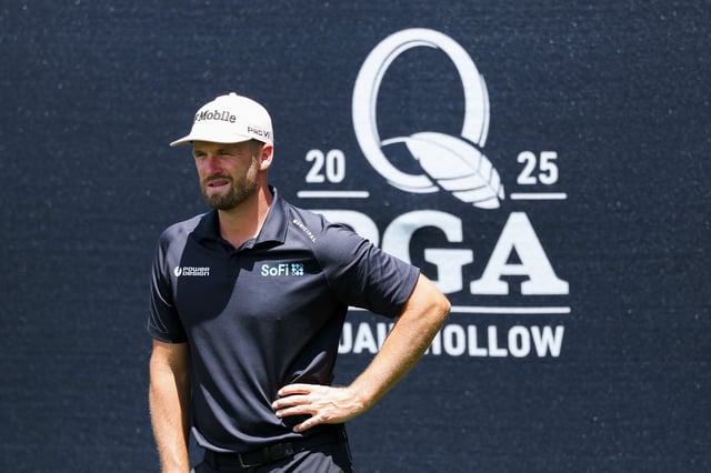 Wyndham Clark of the United States looks on from the ninth hole during the final round of the PGA Championship at Quail Hollow Country Club on May 18, 2025 in Charlotte, North Carolina.