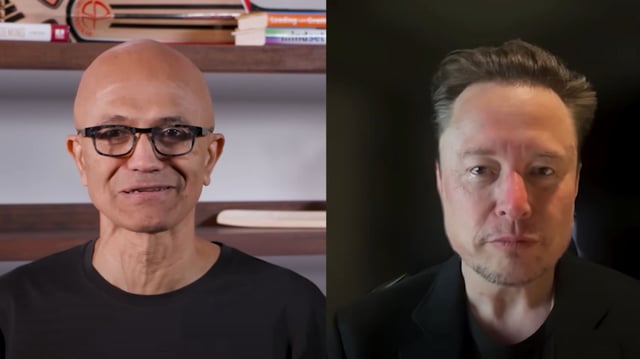 Satya Nadella talks with Elon Musk at Microsoft Build 2025.