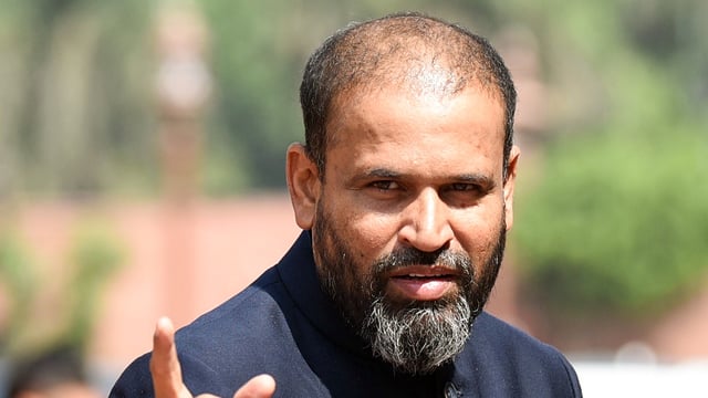 Trinamool Congress (TMC) MP Yusuf Pathan at Parliament House premises during the Budget session, in New Delhi.