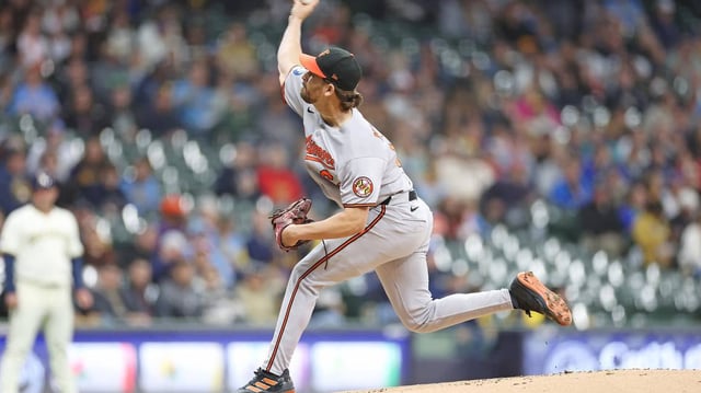 Dean Kremer (64) of the Baltimore Orioles throws a pitch during the first inning against the Milwaukee Brewers at American Family Field on Monday, May 19, 2025, in Milwaukee. (Stacy Revere/Getty Images/TNS)