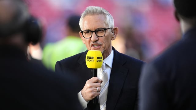 Gary Lineker during one of his final BBC broadcasts, covering the FA Cup final between Crystal Palace and Manchester City at Wembley Stadium.