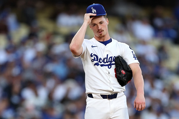 LOS ANGELES, CALIFORNIA – MAY 19: Jack Dreyer #86 of the Los Angeles Dodgers reacts against the Arizona Diamondbacks during the first inning at Dodger Stadium on May 19, 2025 in Los Angeles, California. (Photo by Luke Hales/Getty Images)